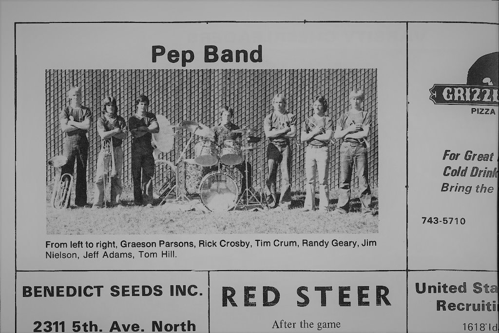 The LHS Pep Band as featured in the Varsity Basketball program, Winter 1976-77