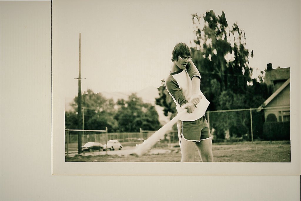 Smacking one outta the St. Stans playfield off Mark Trigsted, Summer 1975