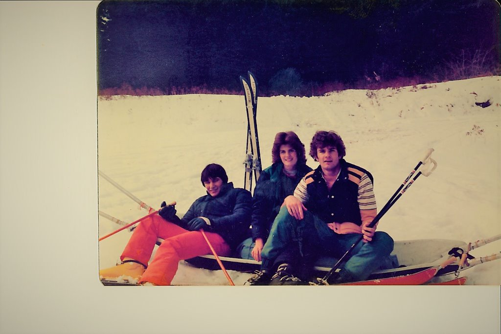 Treating Mike Raffety to his very first ski outing with my little sis, Karyn Penrod.  Early Spring 1977
